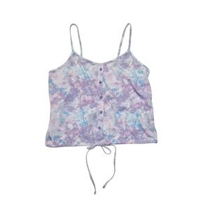 Cherokee Womens S Tie Dye Camisole Button Front Drawstring Tie Tank Top Purple